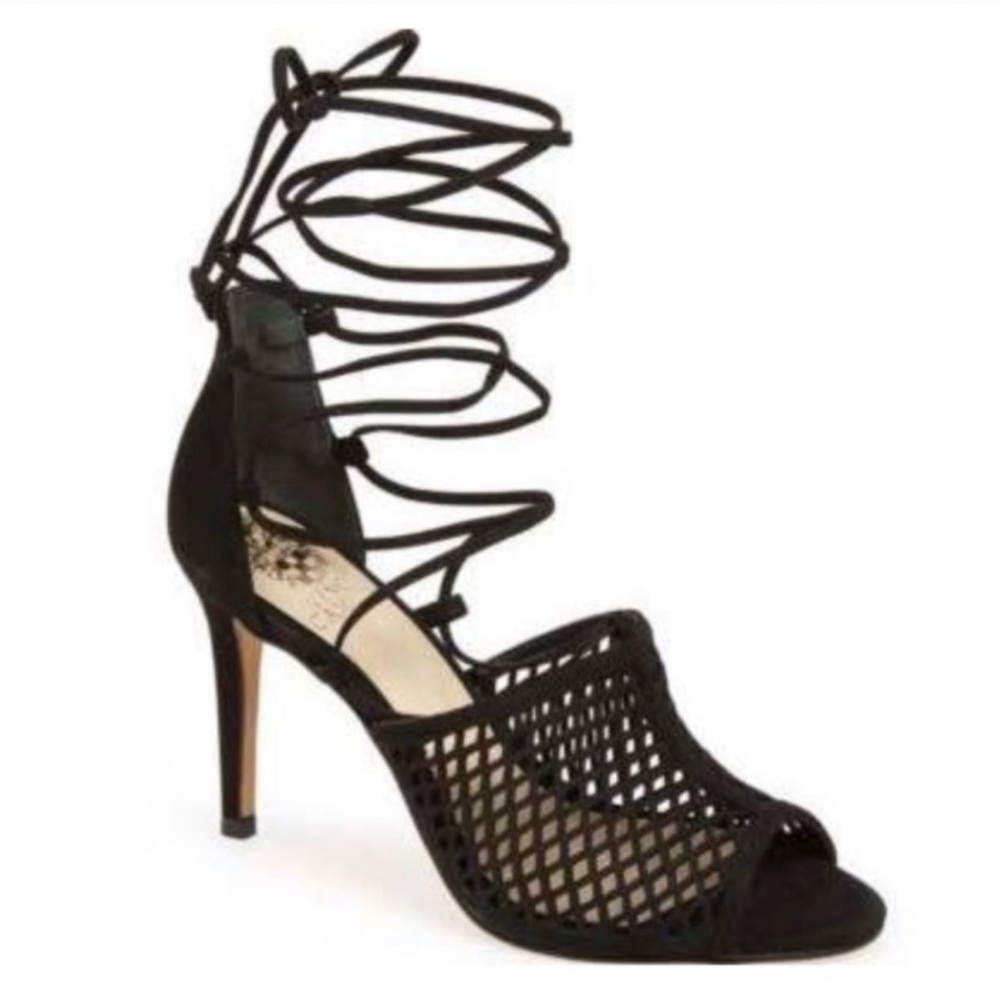 Vince Camuto Black Lattice Lace-Up Heels — Size 8.5M